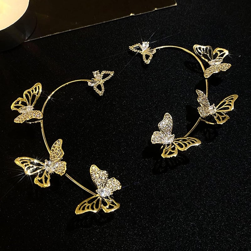 Taichell Store Shining Butterfly Ear Cuffs Zircon Butterfly Earrings for Women Ear Cuffs for Women Non Piercing Ear Wrap Around Earrings - Image 4